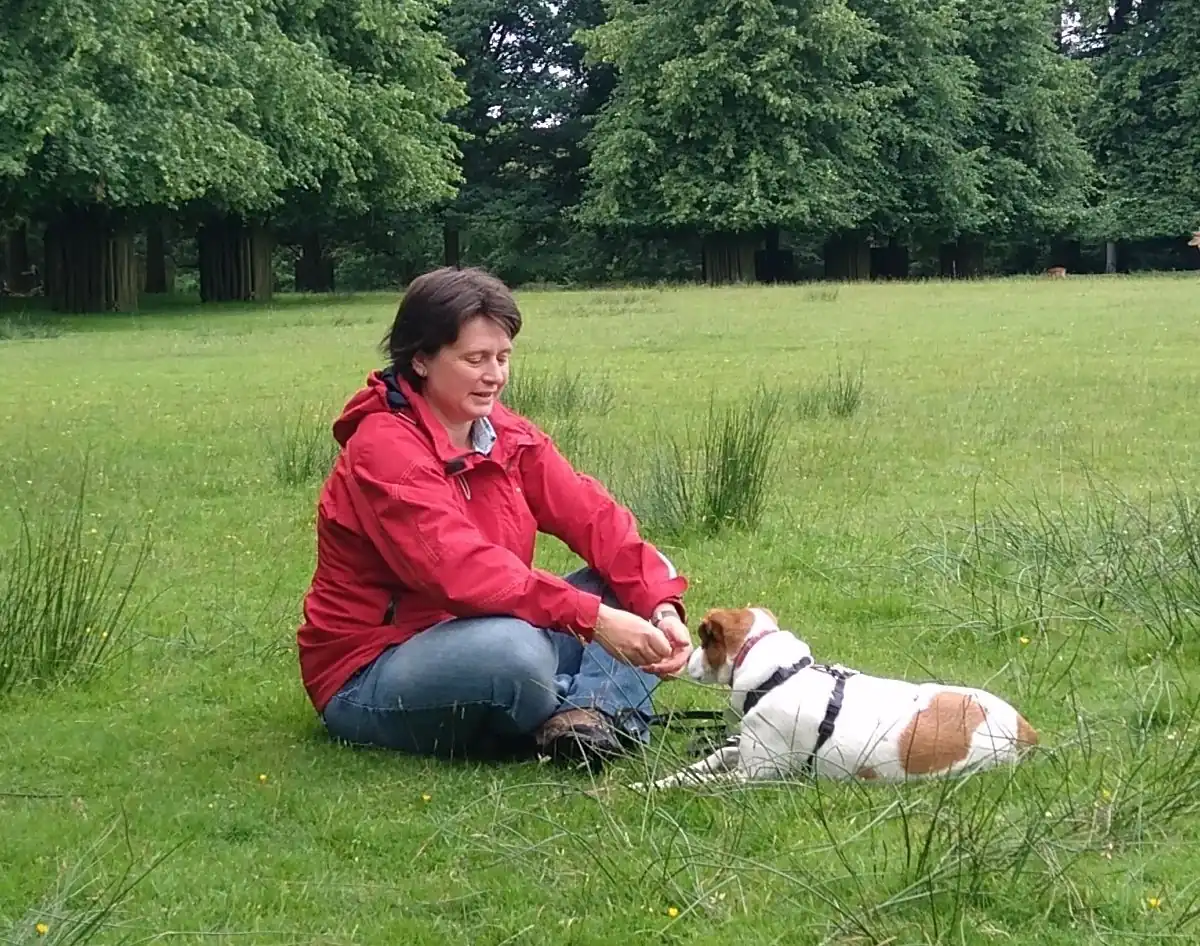 Zsuzsa with Daisy in the park